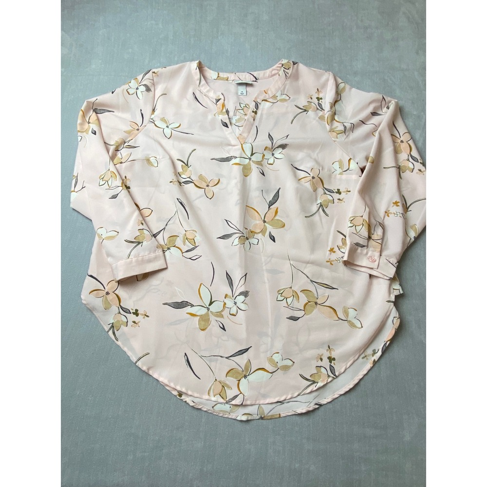 Ava & Viv Womens 1X Pink‎ Floral Split Neck Long Sleeve Blouse Top F00303928